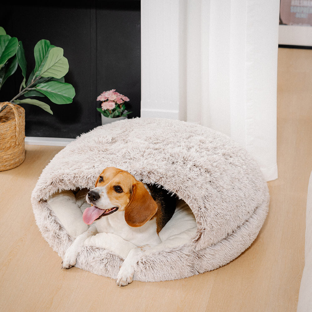 Calming Plush Semi-Enclosed Pet Nest Bed