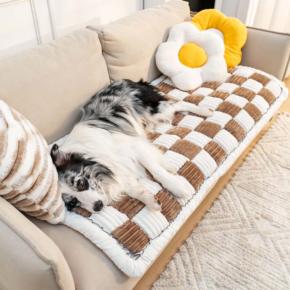 Cream-coloured Large Plaid Square Pet Carpet Bed Couch Cover