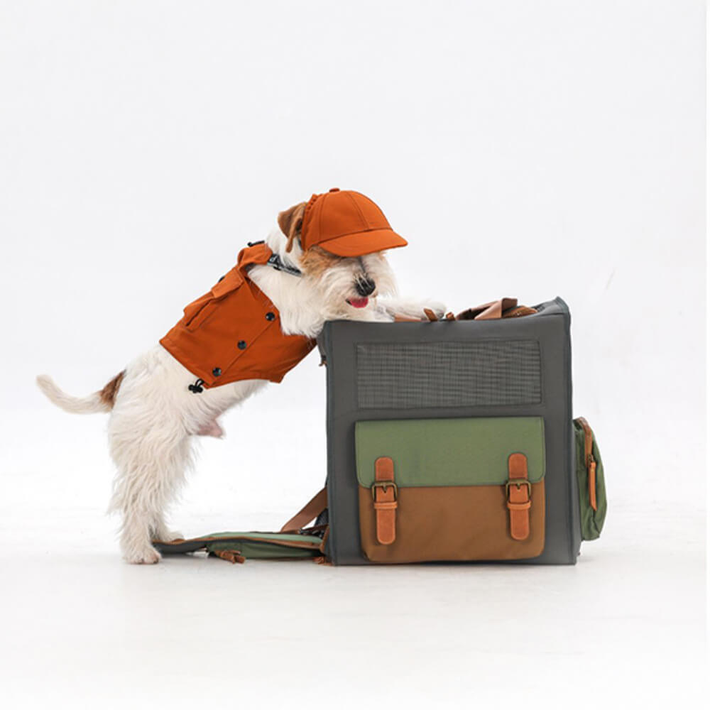 Dual-Colour Breathable Waterproof Canvas Outdoor Pet Carrier Backpack