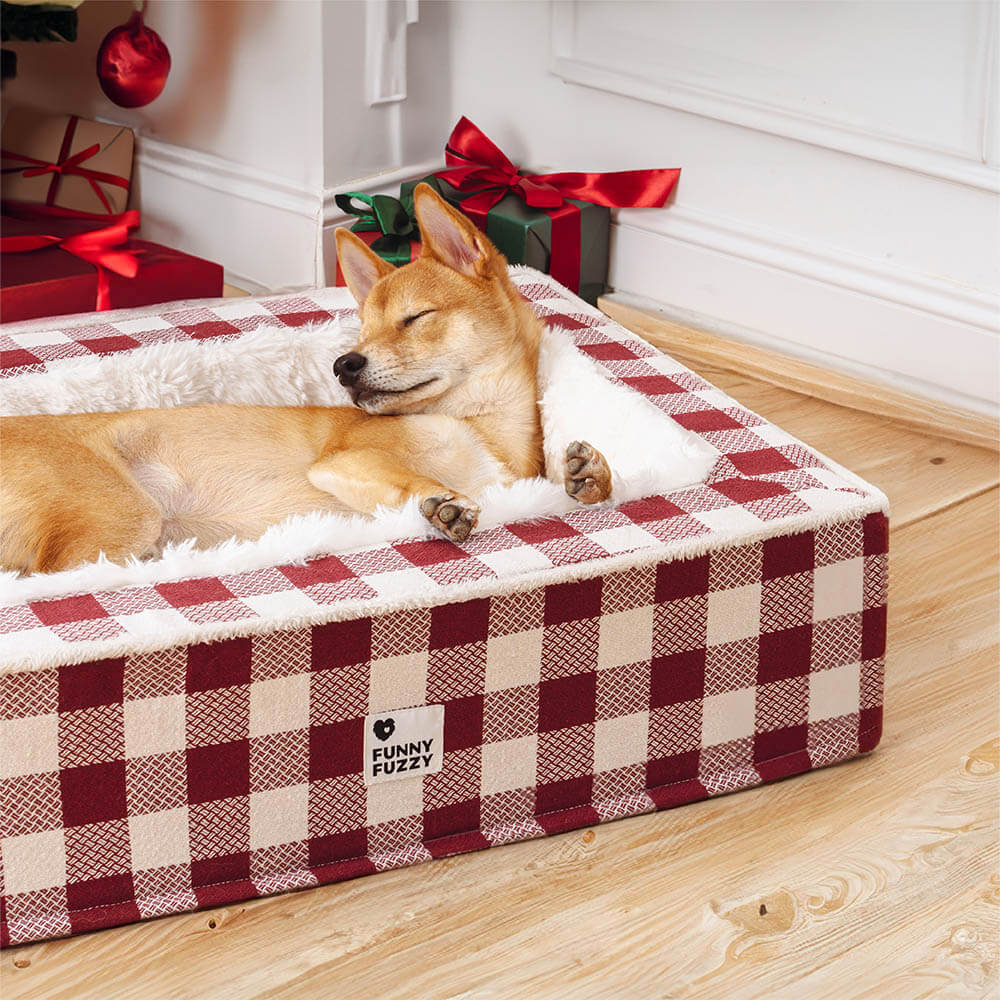 Festive Classic Tartan Cosy Dog Anti-Anxiety Calming Bed