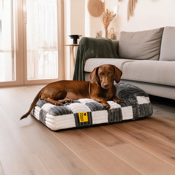 Handmade Plush Chequerboard Orthopaedic Support Dog Bed with Pillow