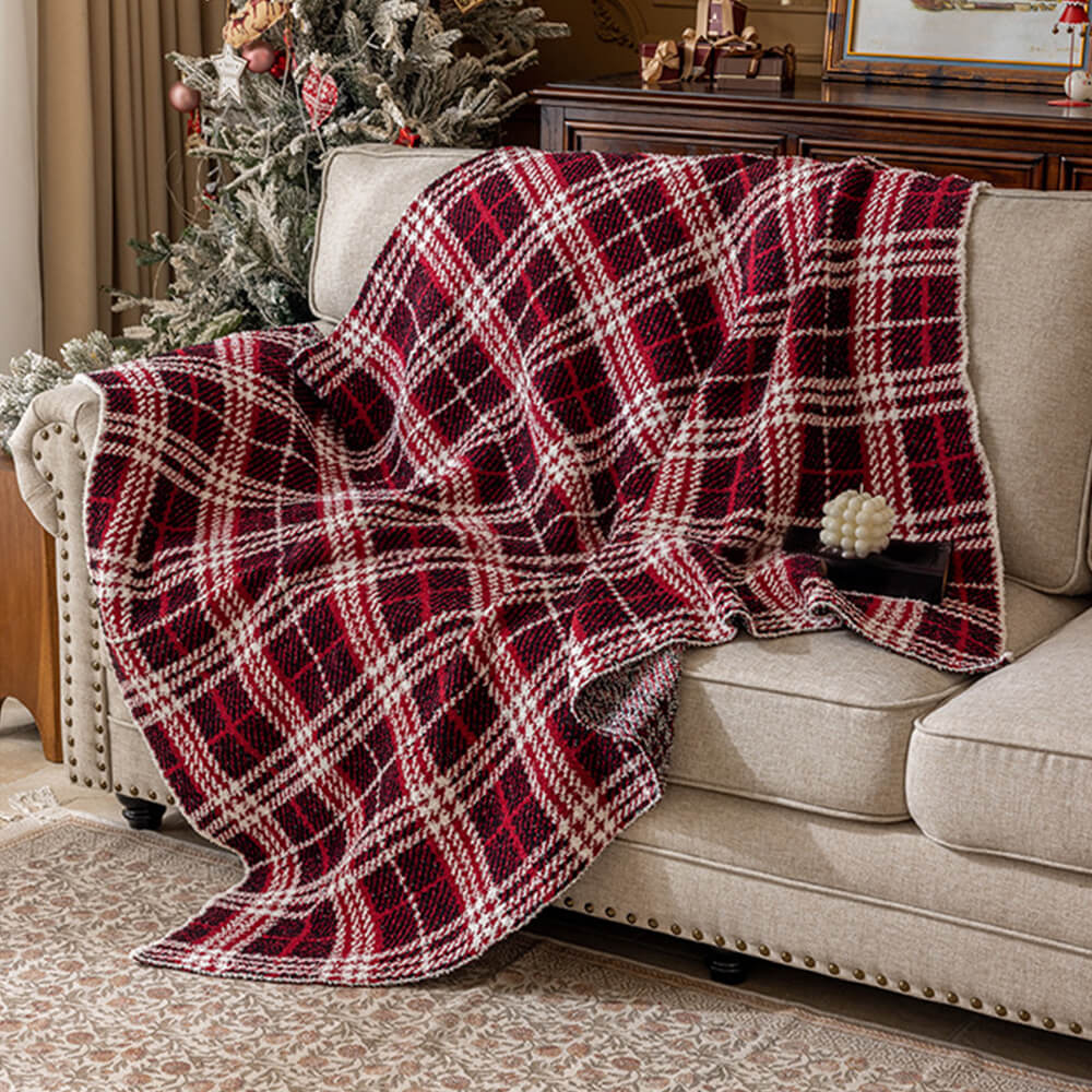 Luxury French Cozy Plush Checkered Sofa Throw Blanket