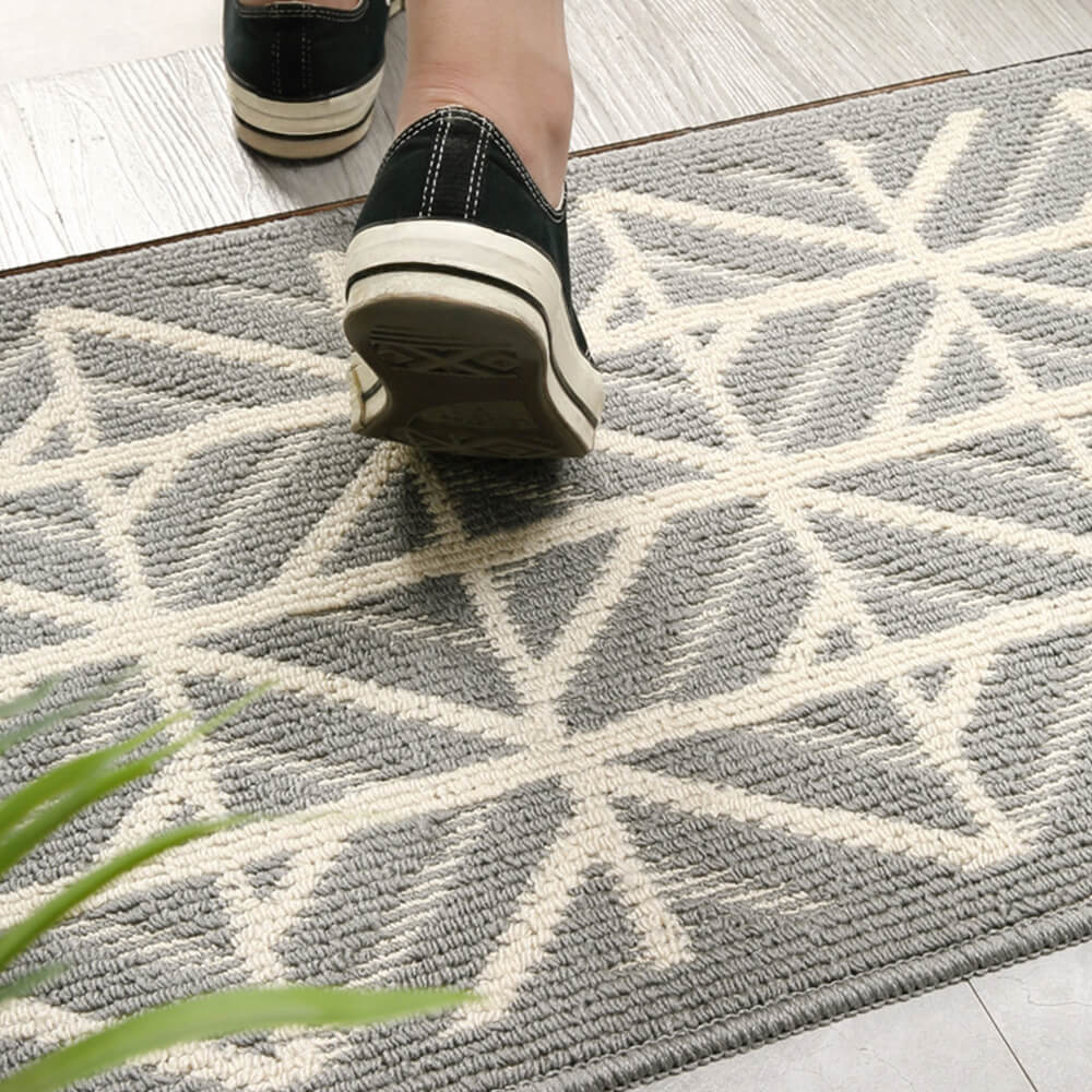 Modern Chequered Anti-Stain Non-Slip Front Door Mat for Muddy Dog Paws