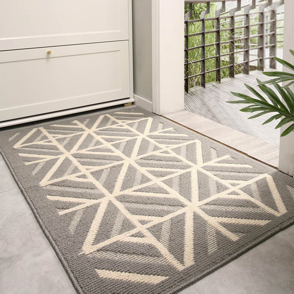 Modern Chequered Anti-Stain Non-Slip Front Door Mat for Muddy Dog Paws