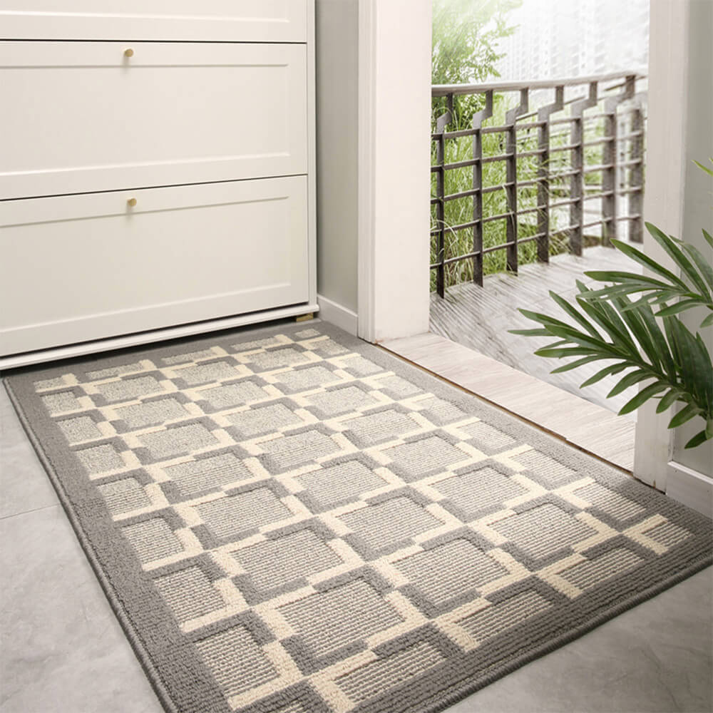 Modern Chequered Anti-Stain Non-Slip Front Door Mat for Muddy Dog Paws