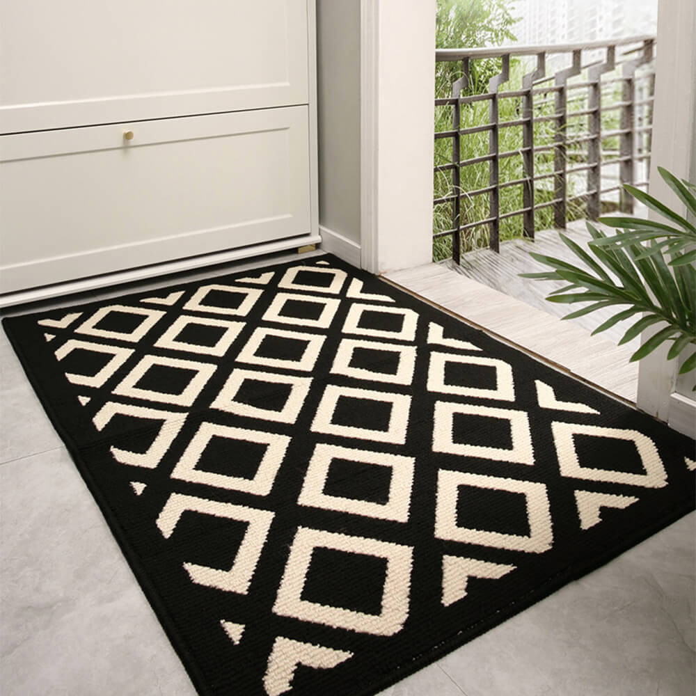 Modern Chequered Anti-Stain Non-Slip Front Door Mat for Muddy Dog Paws