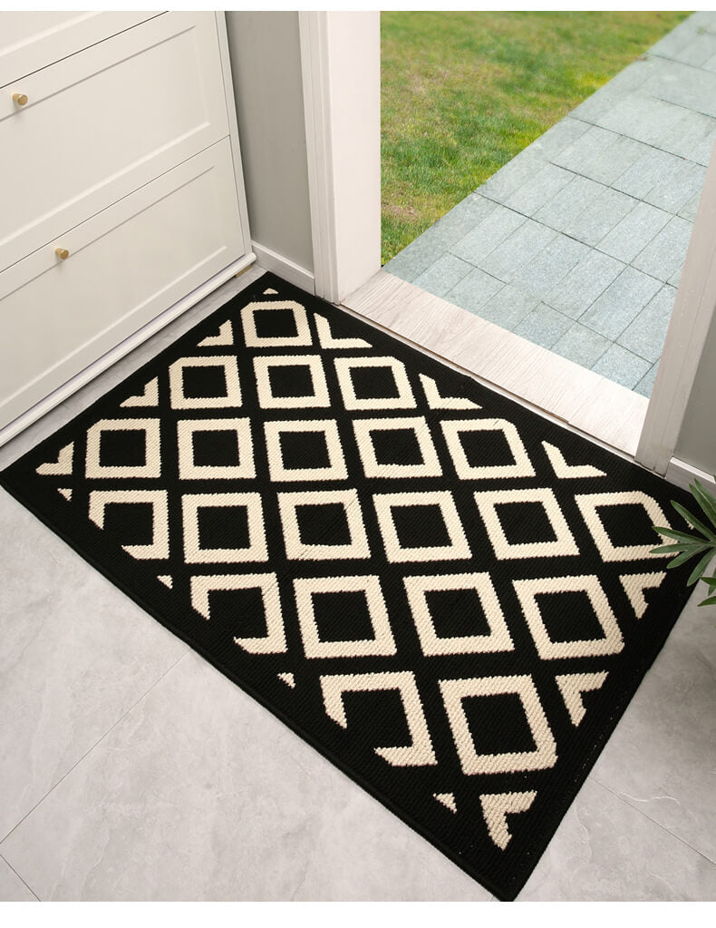 Modern Chequered Anti-Stain Non-Slip Front Door Mat for Muddy Dog Paws