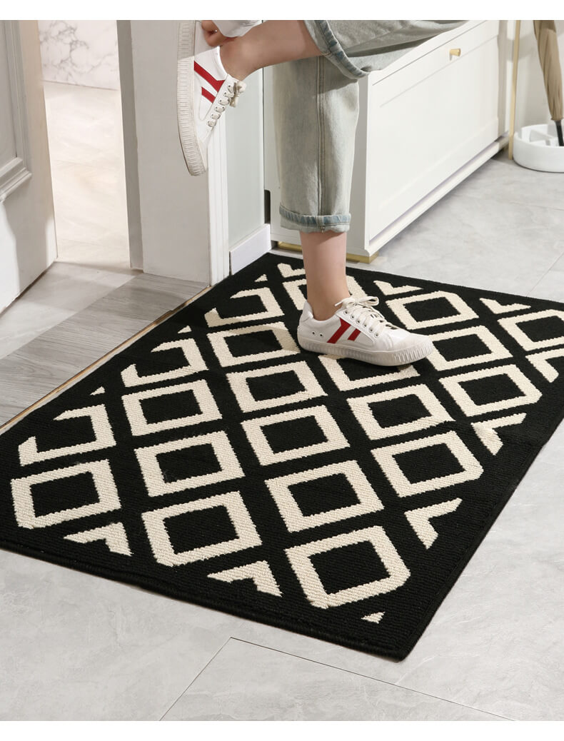 Modern Chequered Anti-Stain Non-Slip Front Door Mat for Muddy Dog Paws