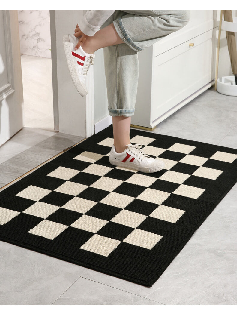 Modern Chequered Anti-Stain Non-Slip Front Door Mat for Muddy Dog Paws