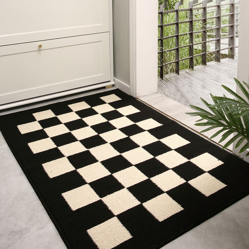 Modern Chequered Anti-Stain Non-Slip Front Door Mat for Muddy Dog Paws