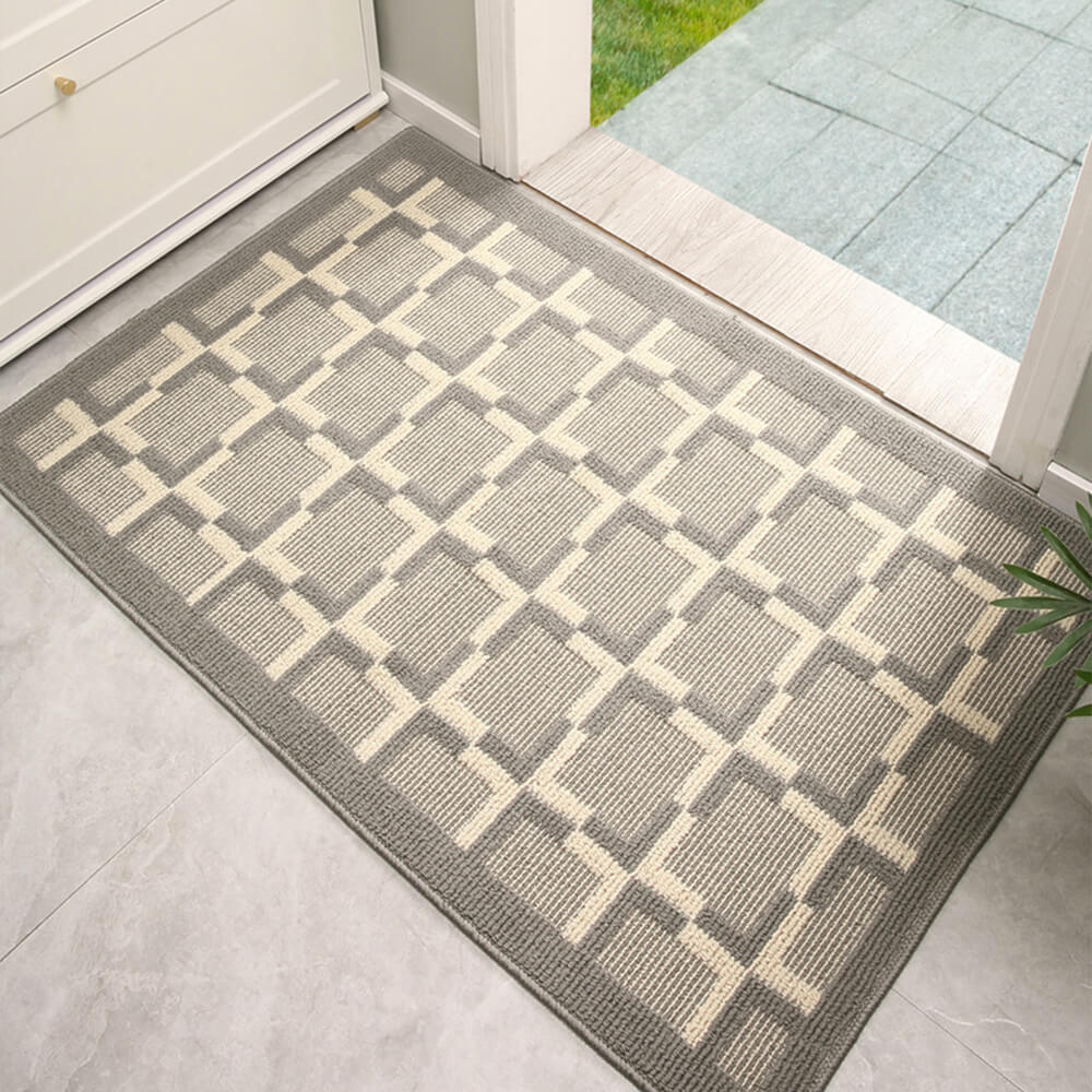 Modern Chequered Anti-Stain Non-Slip Front Door Mat for Muddy Dog Paws