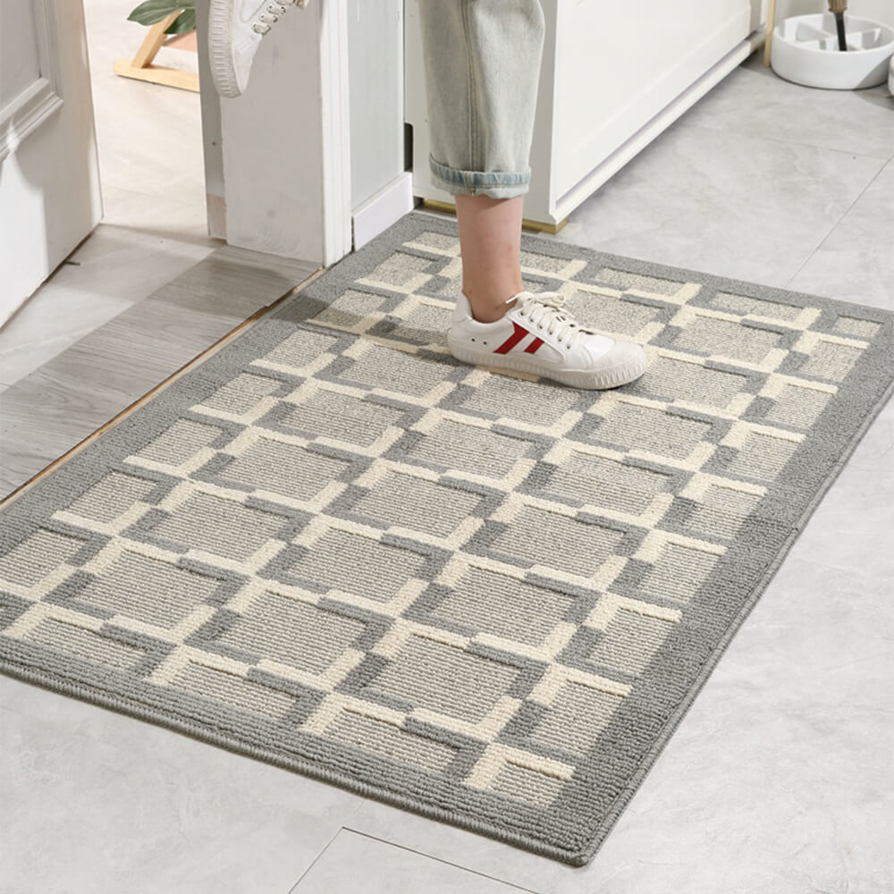 Modern Chequered Anti-Stain Non-Slip Front Door Mat for Muddy Dog Paws