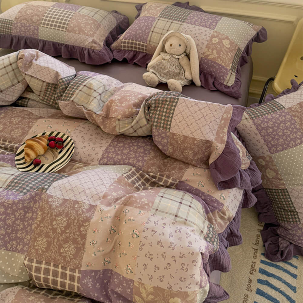 Romantic Colour-block Double Cotton Lace Bed Sheet Set