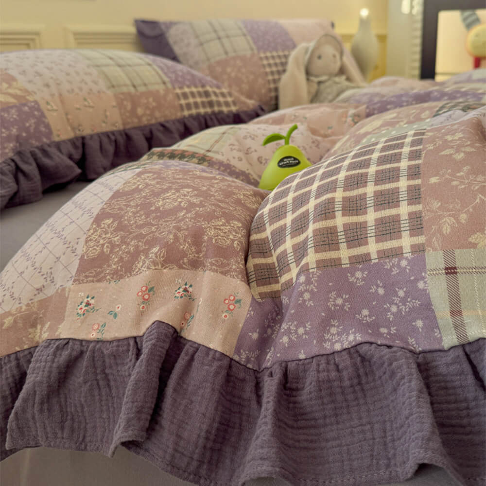 Romantic Colour-block Double Cotton Lace Bed Sheet Set