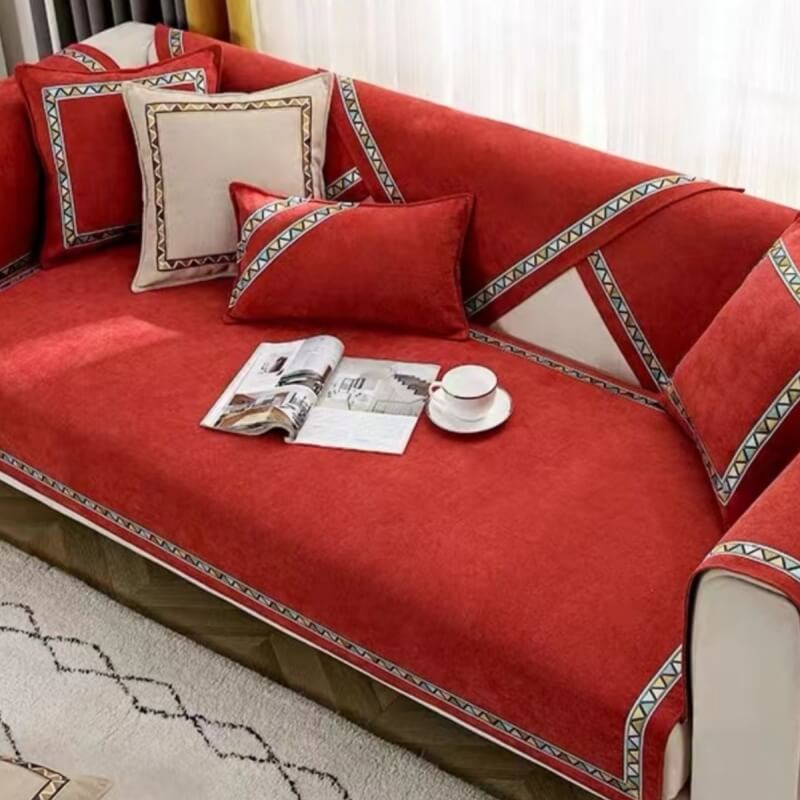 Geometric Decor Solid Colour Chenille Non-Slip Comfort Couch Cover