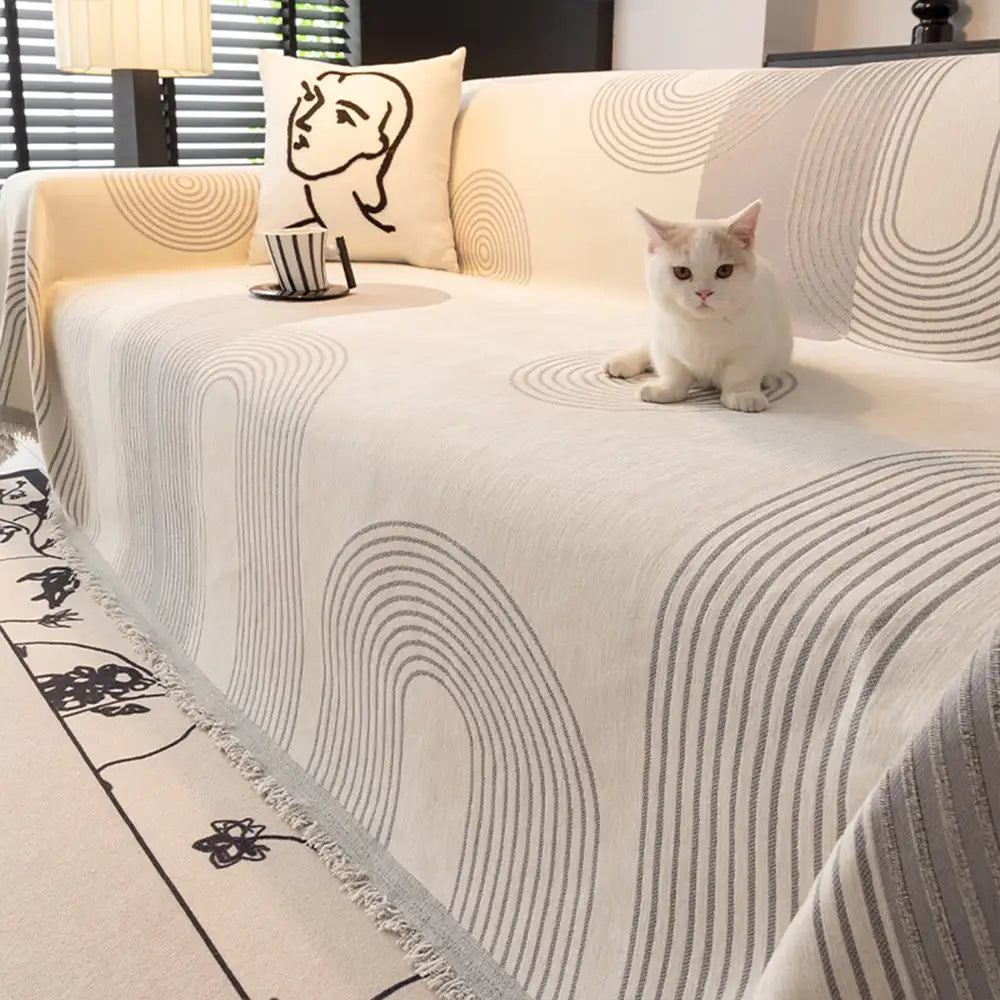 Geometric Striped Chenille Durable Sofa Protection Couch Cover