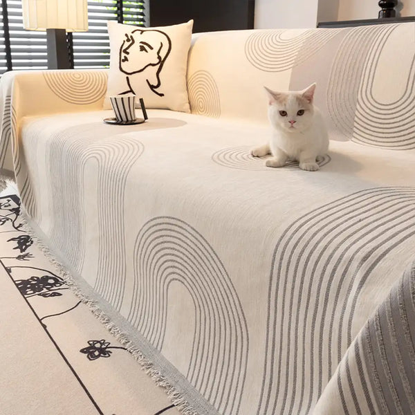 Geometric Striped Chenille Durable Sofa Protection Couch Cover