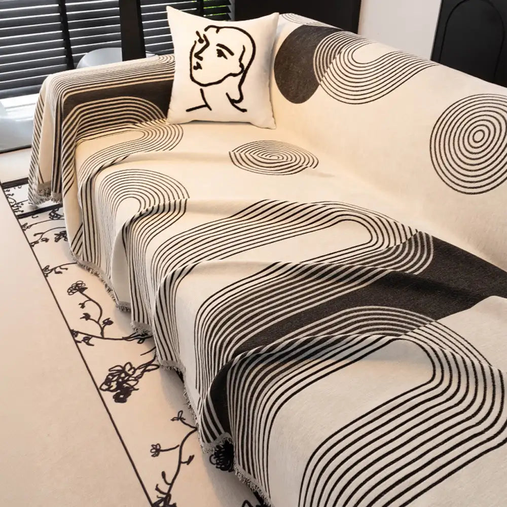 Geometric Striped Chenille Durable Sofa Protection Couch Cover