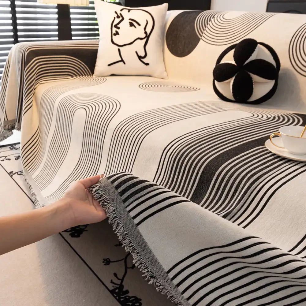 Geometric Striped Chenille Durable Sofa Protection Couch Cover