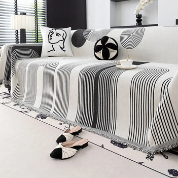 Geometric Striped Chenille Durable Sofa Protection Couch Cover