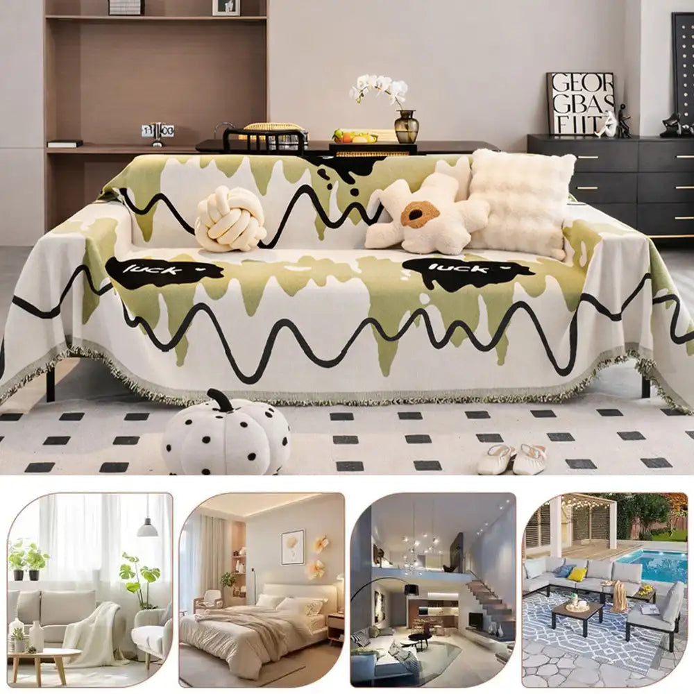 Ice Cream Wavy Chenille Scratch-Resistant Sofa Blanket Couch Cover