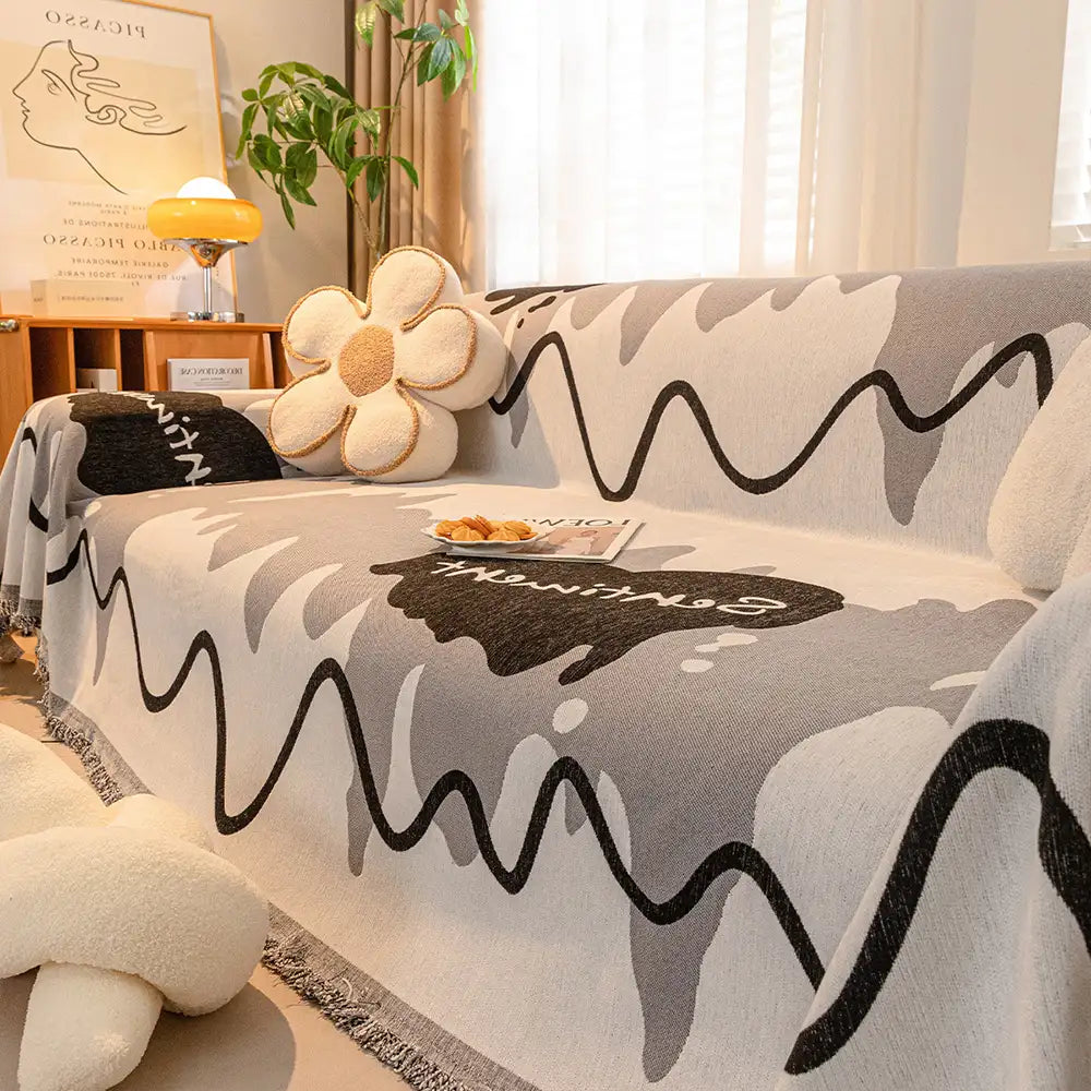 Ice Cream Wavy Chenille Scratch-Resistant Sofa Blanket Couch Cover