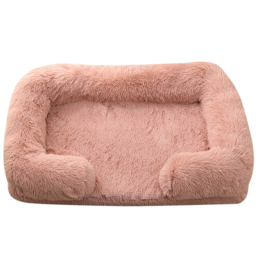 Long Plush - Square Surround Support Deep Sleep Dog Bed