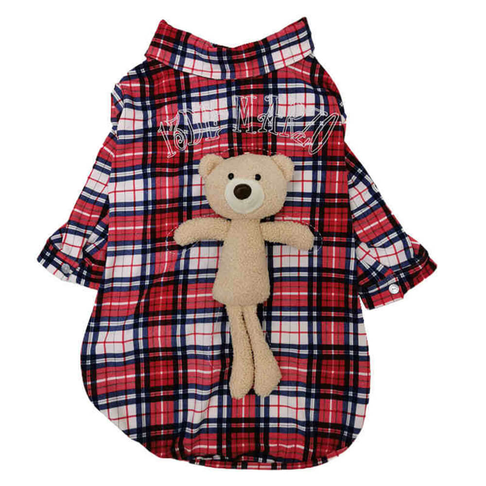 Travel Vintage Plaid Bear Doll Dog Polo Shirt