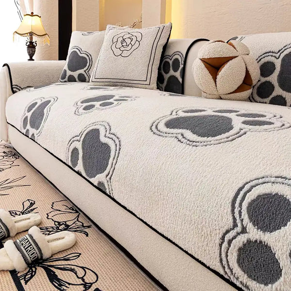 Paw Print Soft Polar Fleece Sofa Protector Non-slip Couch Cover