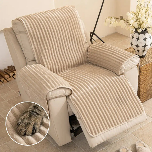 Plush Pet-Friendly Non-Slip One-Piece Couch Cover Recliner Couch Cover - Strips