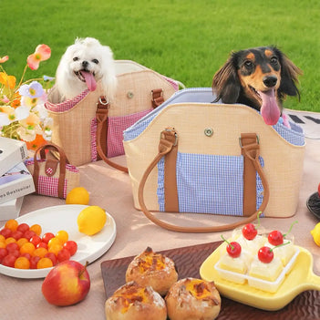 Portable Faux Woven Water-Repellent Pet Carrier Bag with Poop Bag Dispenser