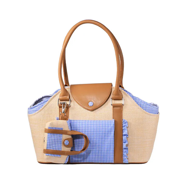 Portable Faux Woven Water-Repellent Pet Carrier Bag with Poop Bag Dispenser