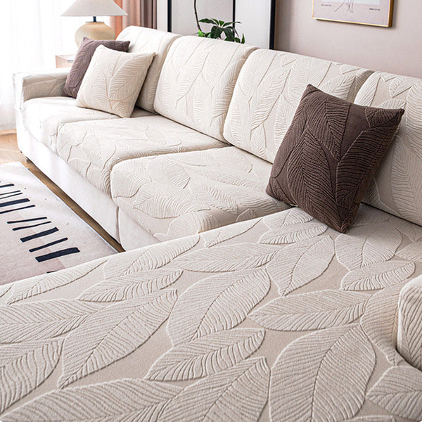 Modern Leaf Jacquard Water-Repellent Anti-Scratch Stretch Full Wrap Couch Cover