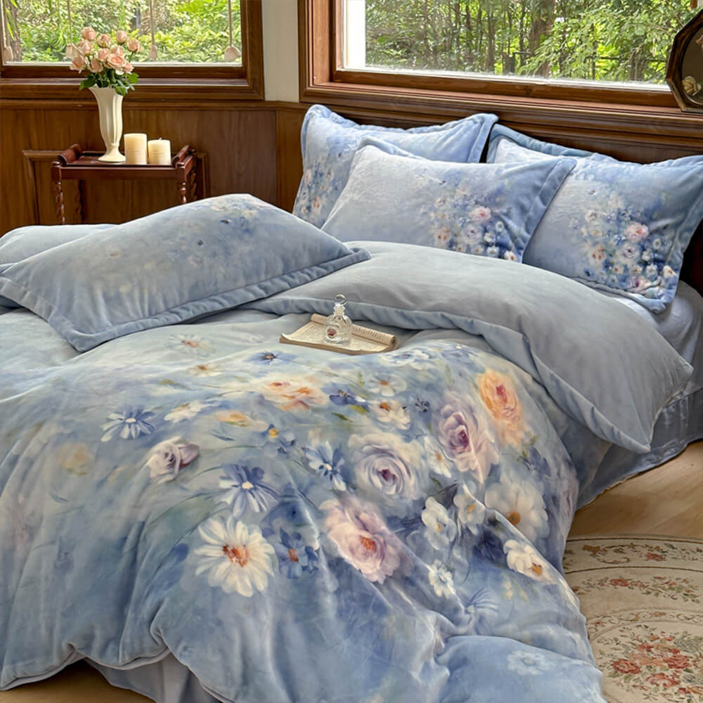 Timeless Floral Milk Velvet Warm Anti-Static Bed Sheet Set