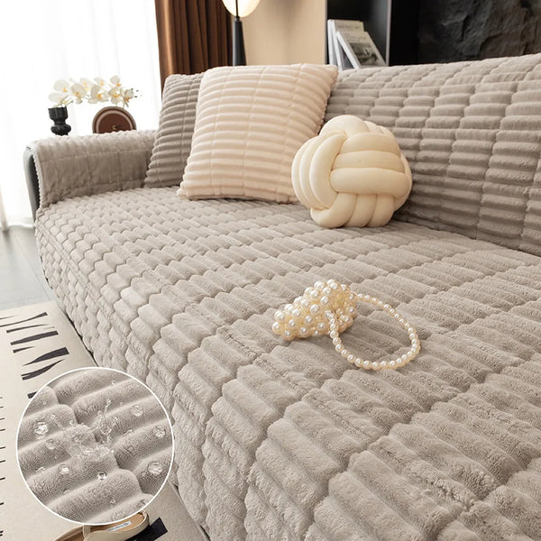 One-Piece Cozy Flannel Sofa Protection Non-Slip Couch Cover