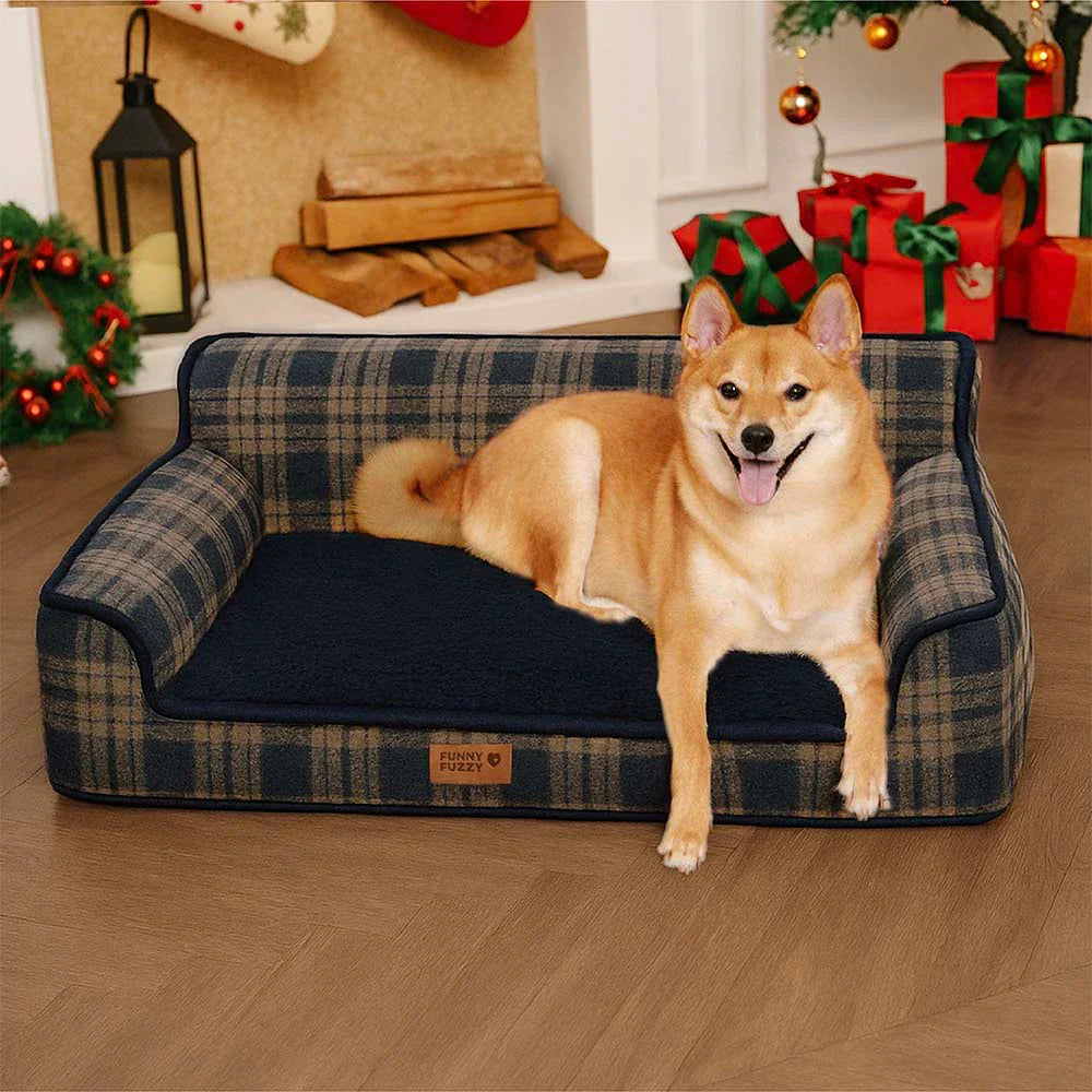 Vintage Plaid Plush Whashable Bolster Dog Sofa Bed - Chris-Nook