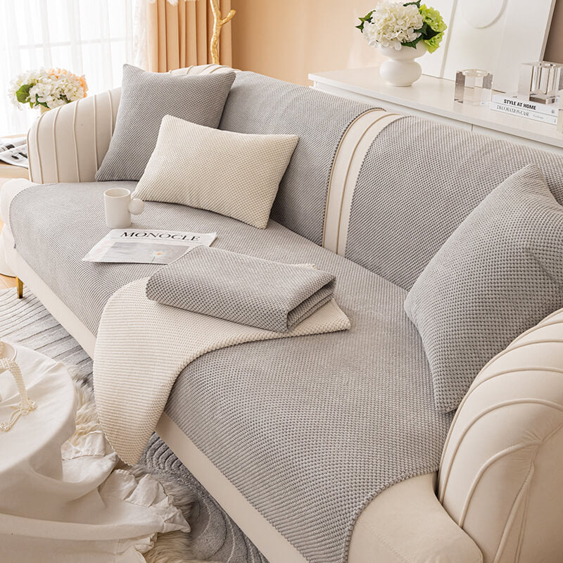 Simple Solid Colour Plush Furniture Protector Outdoor Couch Cover