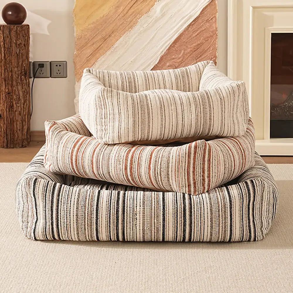 Striped Chenille Scratch-Resistant Breathable Neck Support Dog Square Bed