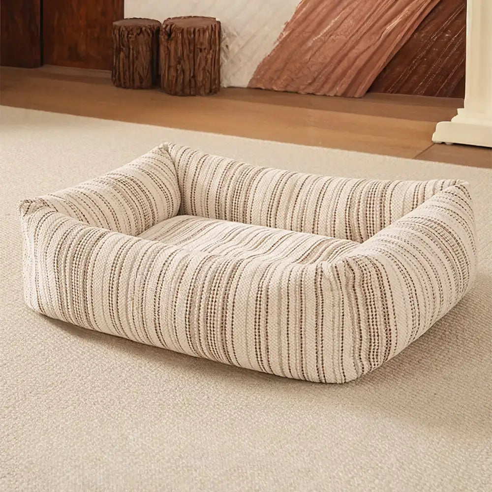 Striped Chenille Scratch-Resistant Breathable Neck Support Dog Square Bed