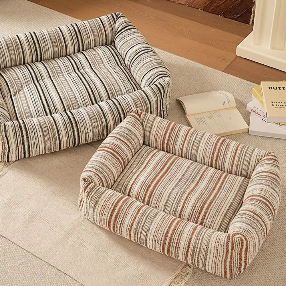 Striped Chenille Scratch-Resistant Breathable Neck Support Dog Square Bed