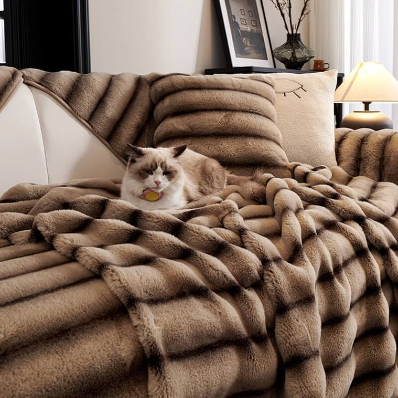 Striped Faux Rabbit Fur Sofa Protector Durable And Stain-Resistant Couch Cover