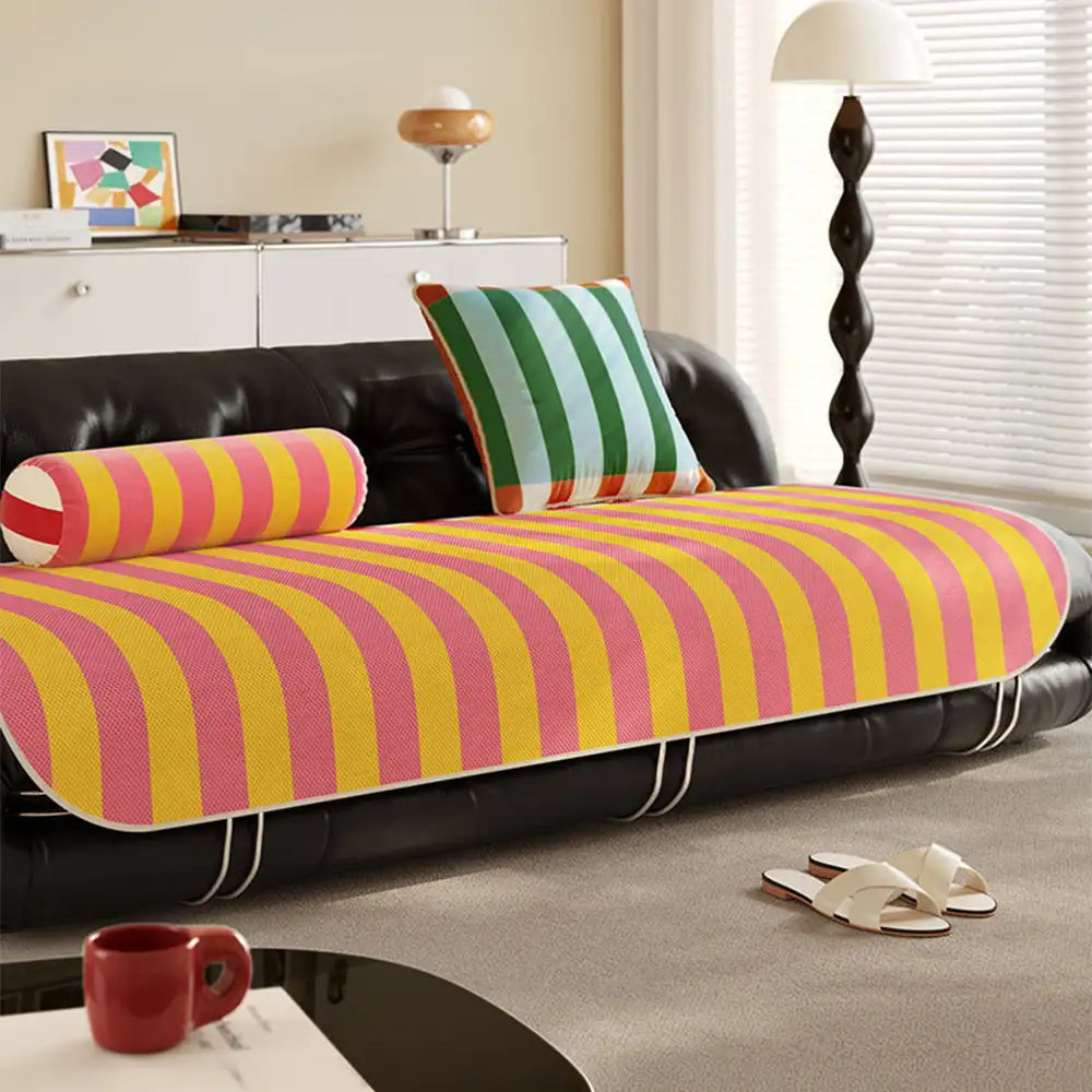 Stylish Striped Ice Silk Breathable Non-Slip Couch Cover