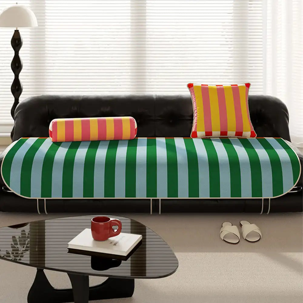 Stylish Striped Ice Silk Breathable Non-Slip Couch Cover