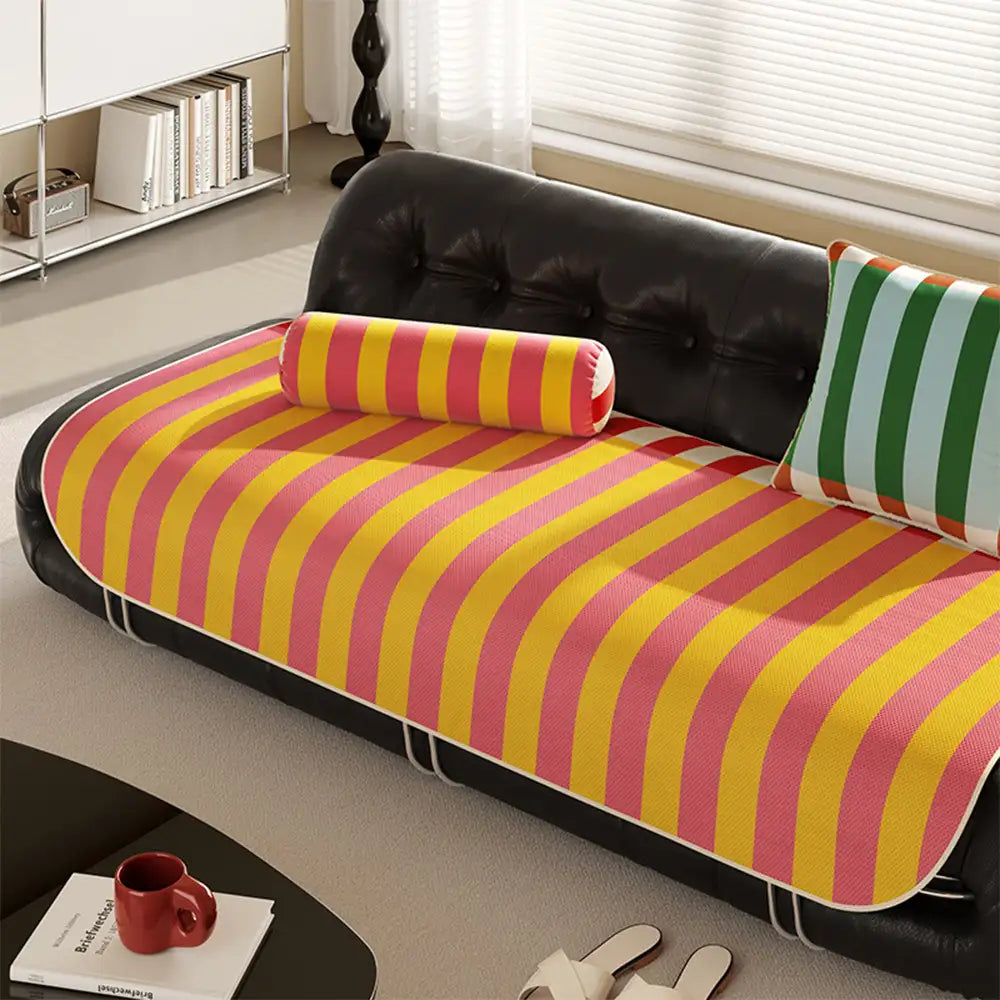 Stylish Striped Ice Silk Breathable Non-Slip Couch Cover