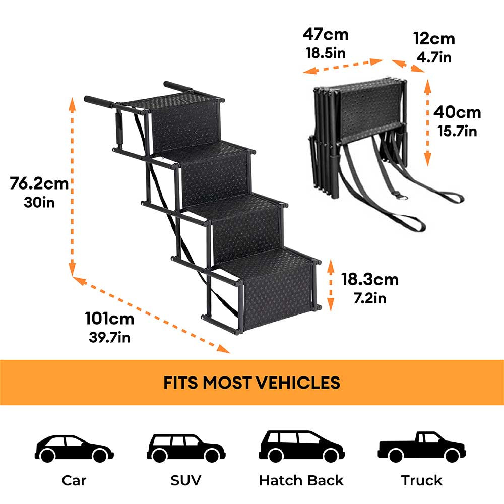 Travel Portable Foldable 4-Steps Non-Slip Dog Car Stairs