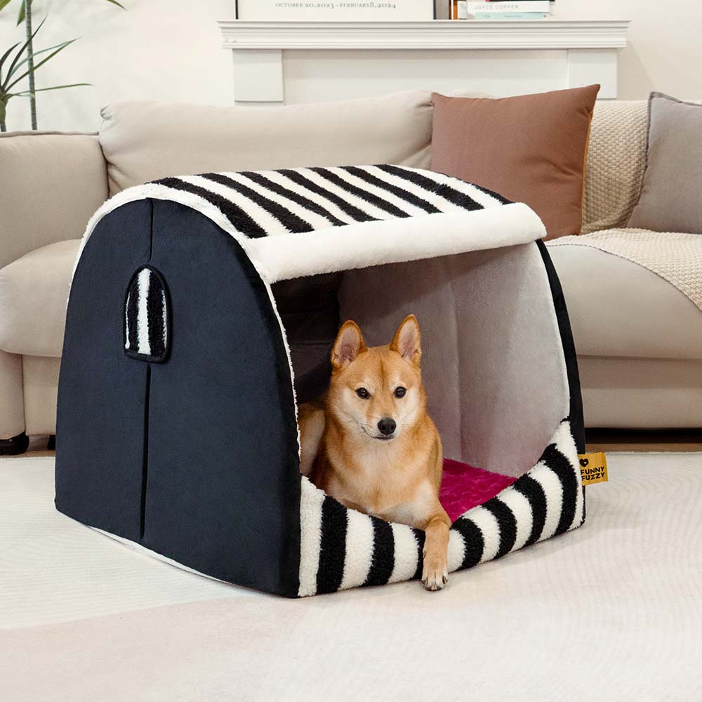 Trendy Striped House Orthopedic Dog Bed - Cozy Hideaway