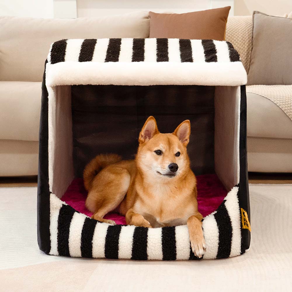 Trendy Striped House Orthopedic Dog Bed - Cozy Hideaway