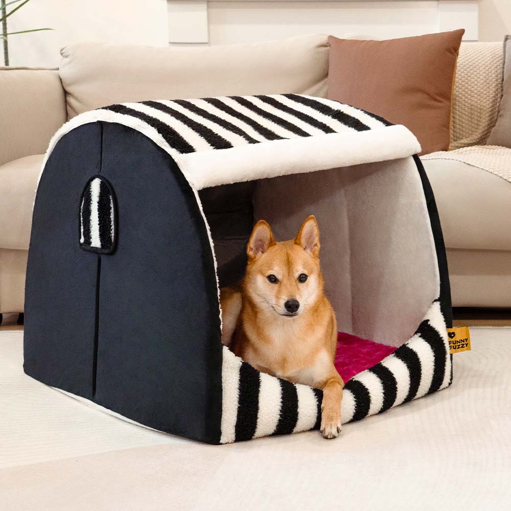 Trendy Striped House Orthopedic Dog Bed - Cozy Hideaway