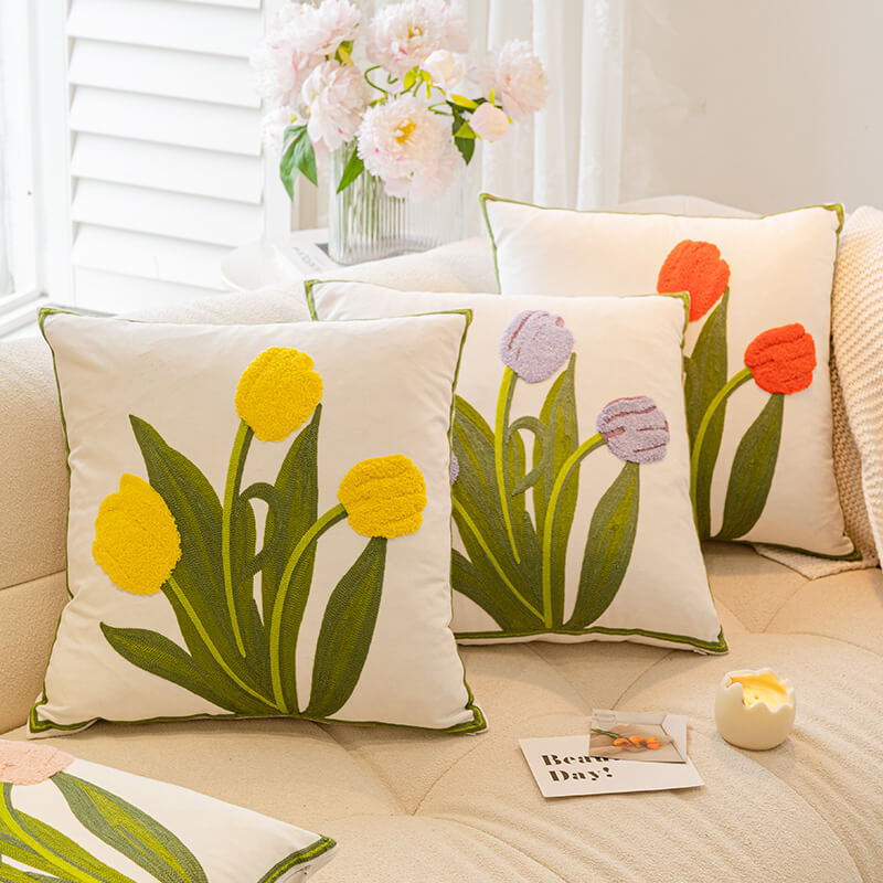 Tulip Sunflower Bouquet Home Decor Sofa Pillow