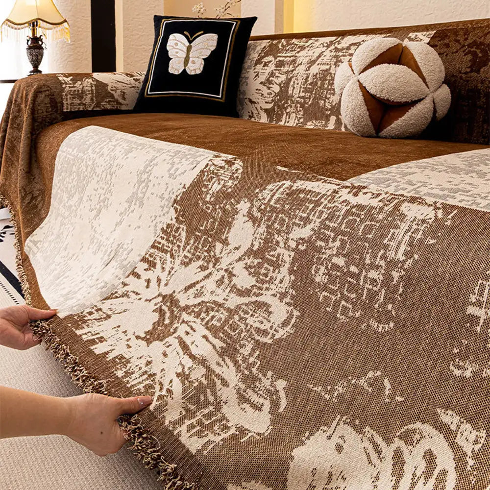 Vintage Botanical Jacquard Chenille Sofa Scratch-Resistant Couch Cover